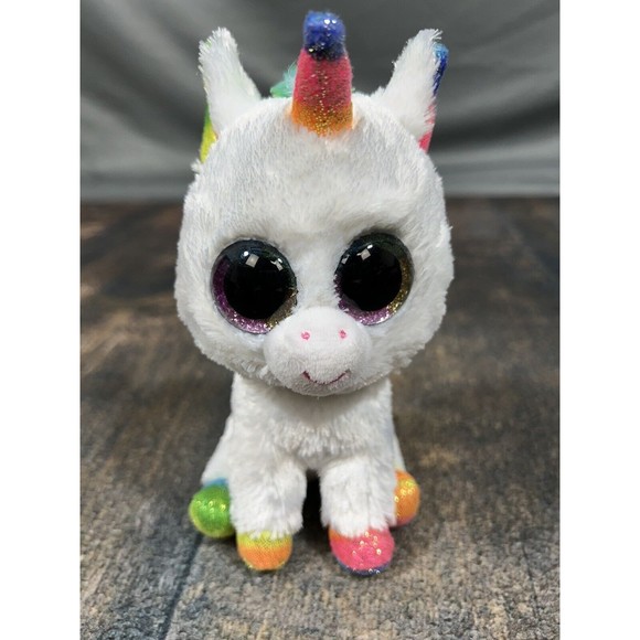 Ty Beanie Boo Pixy Plush Stuffed Animal White Rainbow Unicorn Ty Silk! Soft! - Picture 1 of 8
